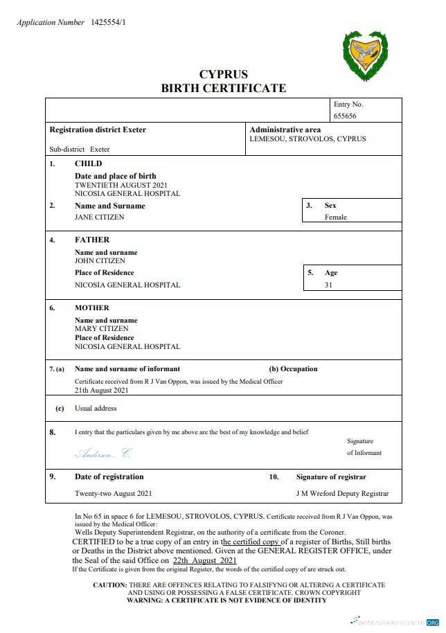 Download Cyprus birth certificate Word and PDF template Photoshop template